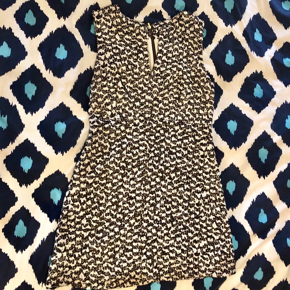 DVF Black, White, and Gold Tweed Shift Mini Dress